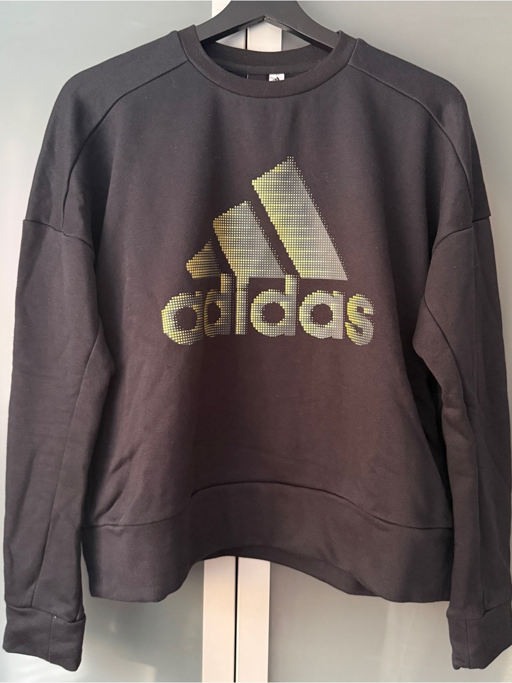 adidas Black Crewneck Sweatshirt with Gradient Green Logo